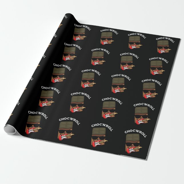 Choc And Roll Funny Chocolate Pun Dark BG Wrapping Paper (Unrolled)