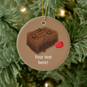 Choc Chip Brownies with Raspberry, your colour Ceramic Tree Decoration