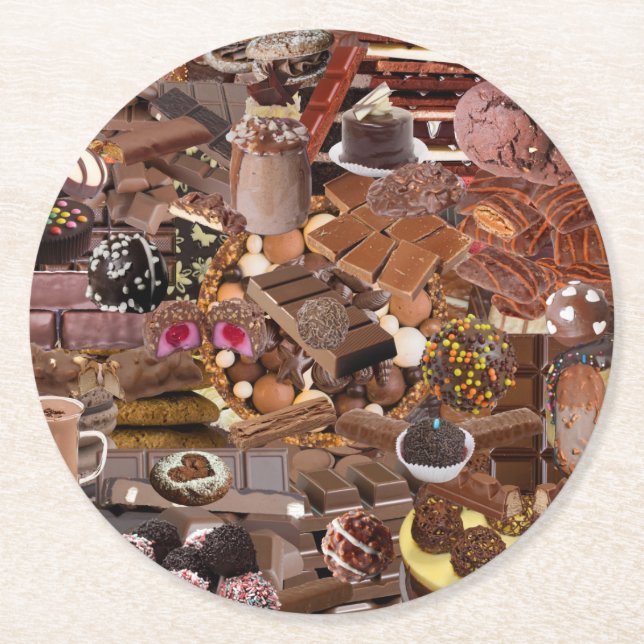 Chockablock chocs round paper coaster (Front)