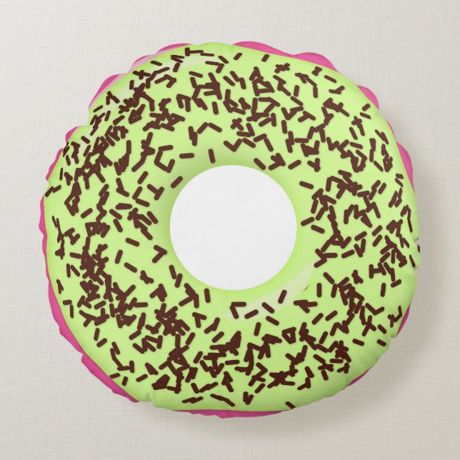 Choco Sprinkle with Matcha Glaze Doughnut, Doughnu Round Cushion (Front)