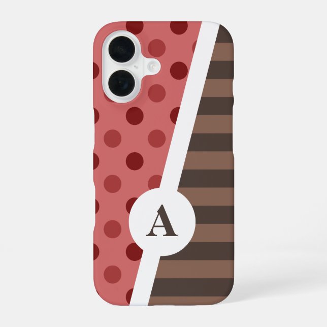 Choco Strawberry Polka Dot and Stripe Pattern iPhone 16 Case (Back)