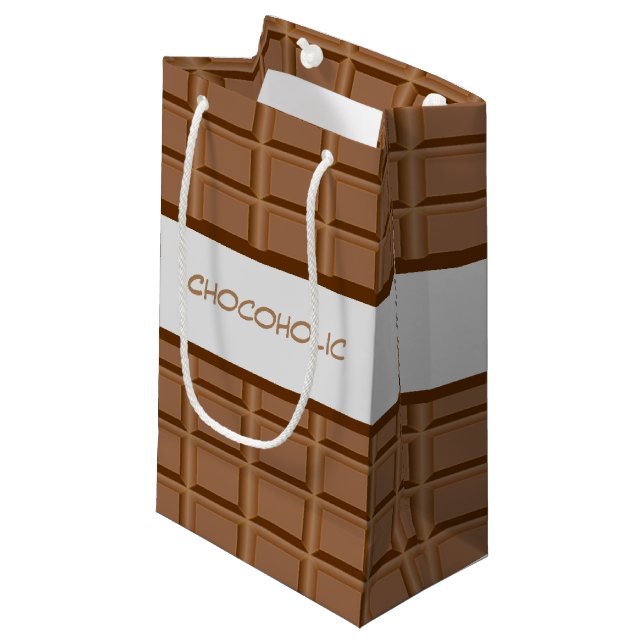 Chocoholic brown chocolate slab patterned small gift bag (Front Angled)
