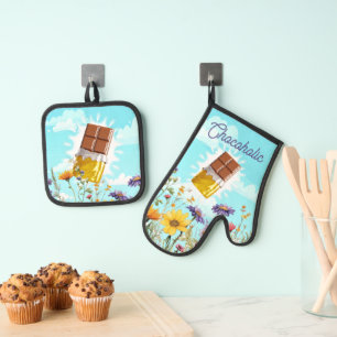 Chocoholic chocolate candy cooking baking kitchen oven mitt & pot holder set