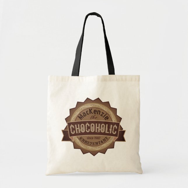 Chocoholic Chocolate Lover Grunge Badge Brown Logo Tote Bag (Front)
