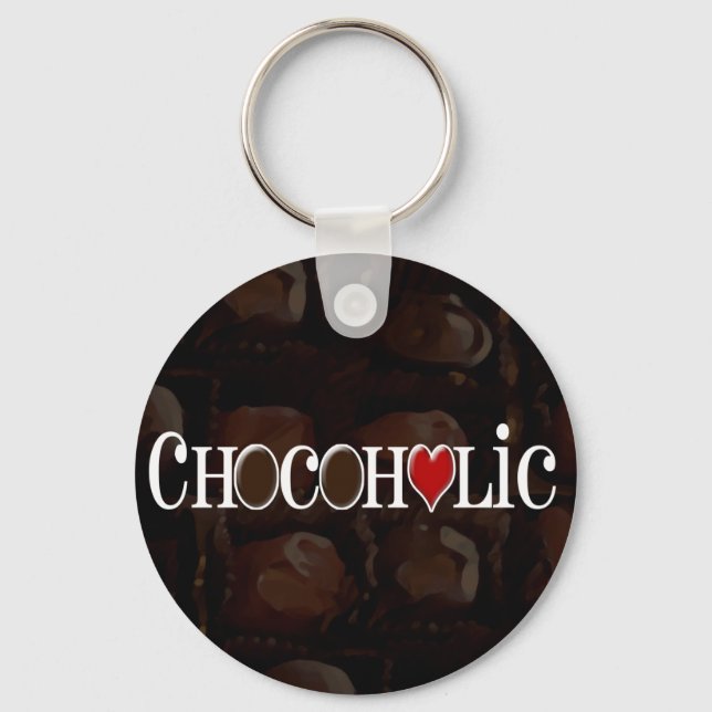 Chocoholic, Dark Brown and Red Heart Funny Design Key Ring (Front)