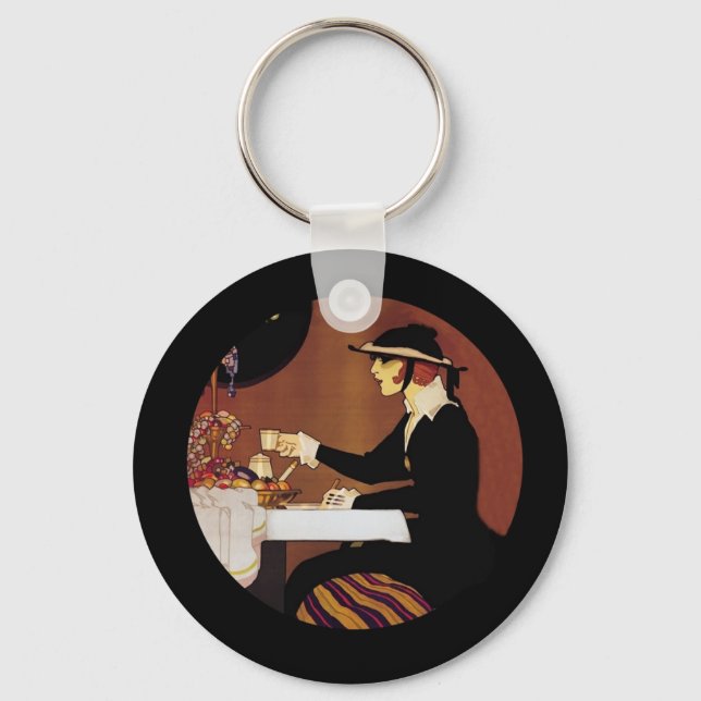 Chocolat Amatller Girl Drinking Cocoa Key Ring (Front)