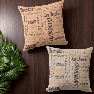 Chocolate, Almonds and Dark Chocolate Text Design Cushion