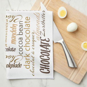 Chocolate, Almonds and Dark Chocolate Text Design Tea Towel