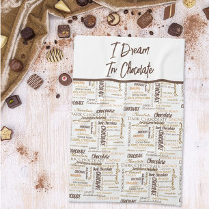 Chocolate Almonds and Dark Chocolate Word Cloud Tea Towel