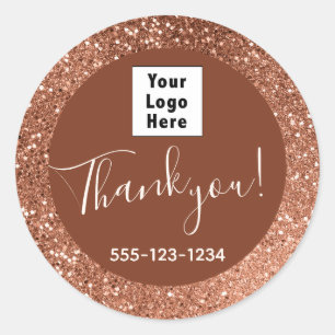 Chocolate and Beige Glitter Custom Named Logo Classic Round Sticker