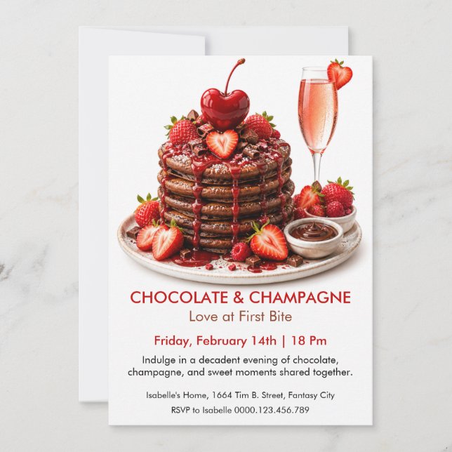 Chocolate and Champagne - Romantic Dessert Invitation (Front)