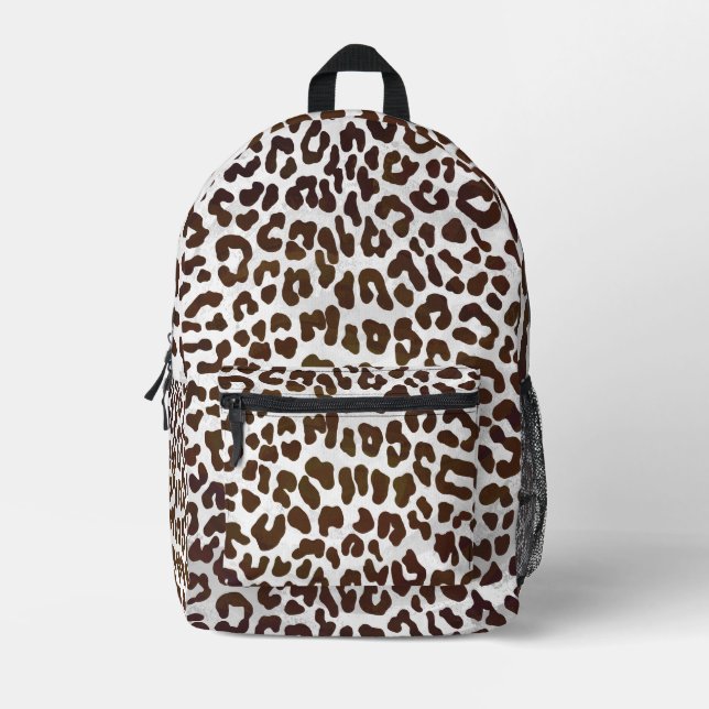 Chocolate and Cream Leopard Pattern Printed Backpack (Front)