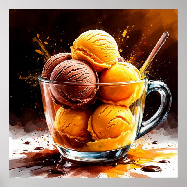🍨 Chocolate And Mango Ice Cream Bowl For Kitchen  Poster (Front)