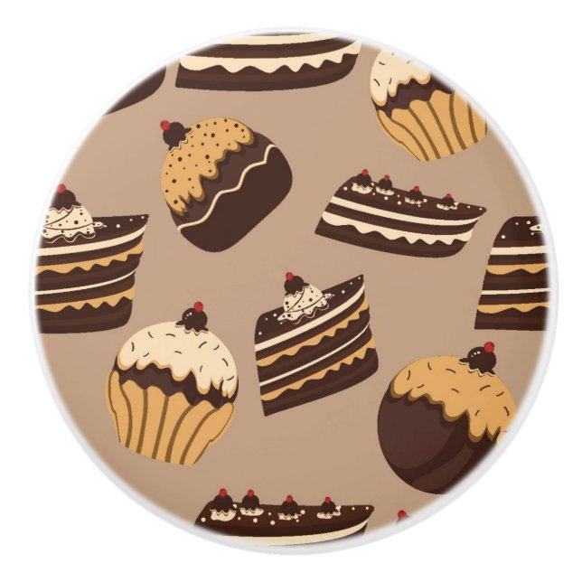 Chocolate and pastries pattern 3 ceramic knob (Front)