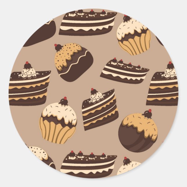 Chocolate and pastries pattern 3 classic round sticker (Front)
