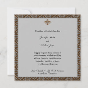 Chocolate and Silver Damask Wedding Invitation