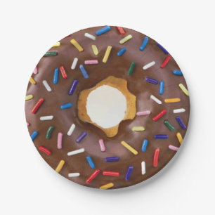 Chocolate and Sprinkle Doughnut Celebration Paper Plate