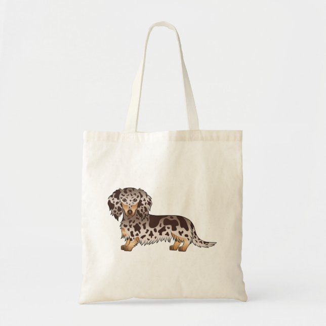 Chocolate And Tan Dapple Long Hair Dachshund Dog Tote Bag (Front)