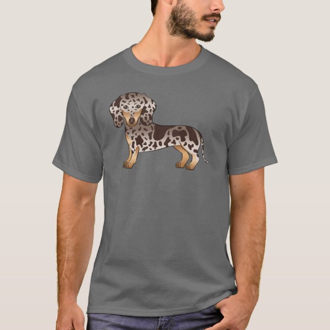 Chocolate And Tan Dapple Smooth Coat Dachshund Dog T-Shirt (Front)