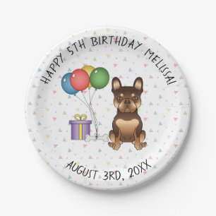 Chocolate And Tan French Bulldog Cute Dog Birthday Paper Plate