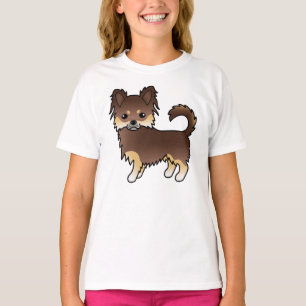 Chocolate And Tan Long Coat Chihuahua Cartoon Dog T-Shirt