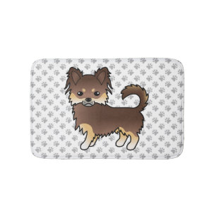 Chocolate And Tan Long Coat Chihuahua Dog & Paws Bath Mat