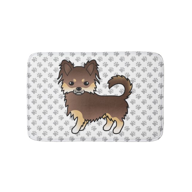 Chocolate And Tan Long Coat Chihuahua Dog & Paws Bath Mat (Front)