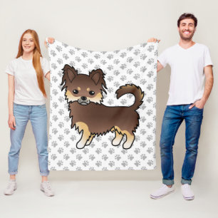 Chocolate And Tan Long Coat Chihuahua Dog & Paws Fleece Blanket