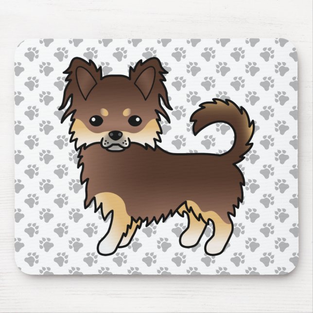 Chocolate And Tan Long Coat Chihuahua Dog & Paws Mouse Pad (Front)