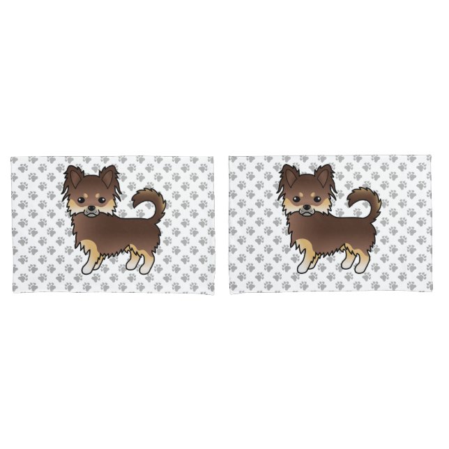 Chocolate And Tan Long Coat Chihuahua Dog & Paws Pillowcase (Front-Set)