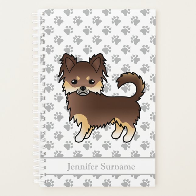 Chocolate And Tan Long Coat Chihuahua Dog & Text Planner (Front)