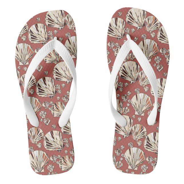 Chocolate and tan sea shells, chocolate background jandals (Footbed)