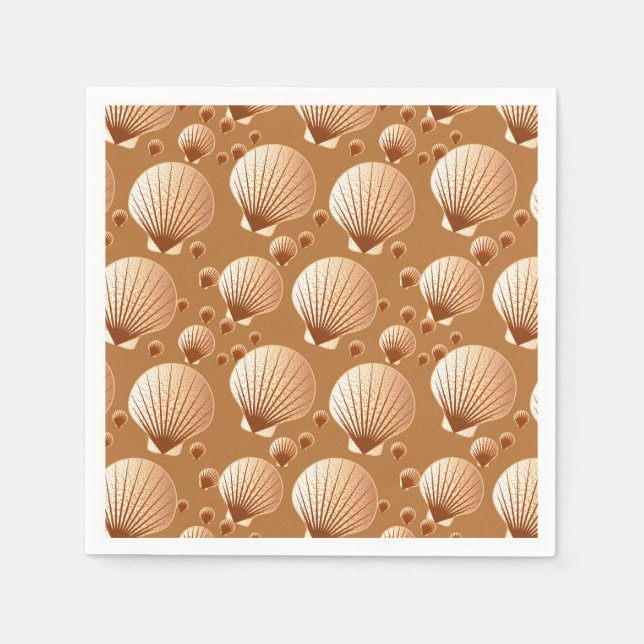 Chocolate and tan seashells on cocoa brown napkin (Front)