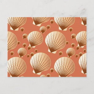 Chocolate and tan seashells on cocoa brown postcard