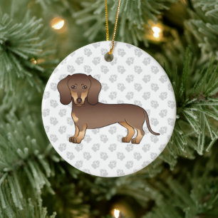 Chocolate And Tan Short Hair Dachshund Cartoon Dog Ceramic Tree Decoration