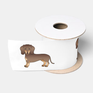 Chocolate And Tan Short Hair Dachshund Cartoon Dog Satin Ribbon