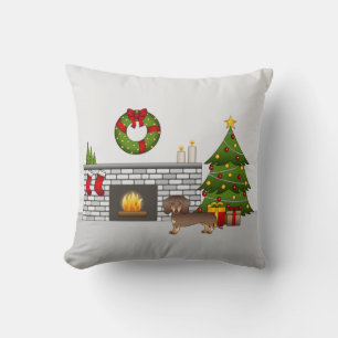 Chocolate And Tan Short Hair Dachshund - Christmas Cushion
