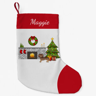 Chocolate And Tan Short Hair Dachshund - Christmas Small Christmas Stocking