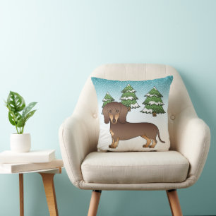 Chocolate And Tan Short Hair Dachshund In Winter Cushion