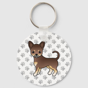 Chocolate And Tan Smooth Coat Chihuahua Dog & Paws Key Ring