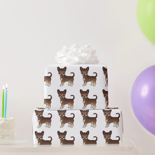 Chocolate And Tan Smooth Coat Chihuahua Pattern Wrapping Paper (Party Gifts)