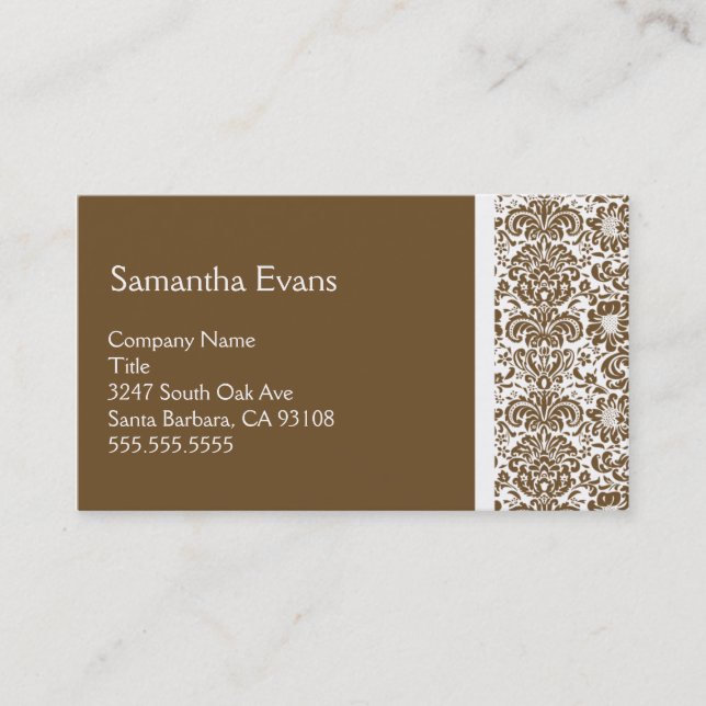 Chocolate and White Damask Business Card (Front)