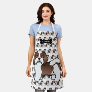 Chocolate And White Havanese Cartoon Dog & Name Apron