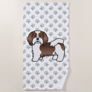 Chocolate And White Havanese Cute Cartoon Dog Beach Towel