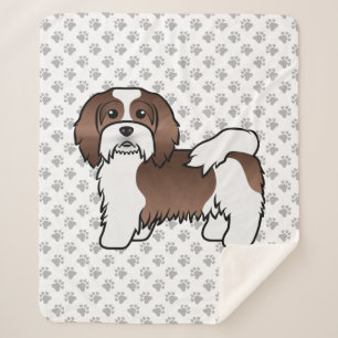 Chocolate And White Havanese Cute Cartoon Dog Sherpa Blanket