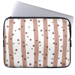 Chocolate and White Stripes with Stars Pattern Laptop Sleeve
