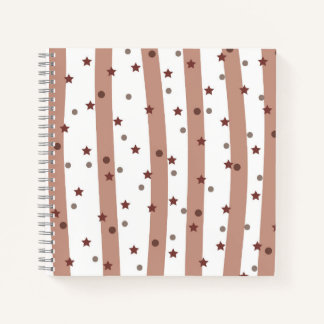 Chocolate and White Stripes with Stars Pattern Notebook