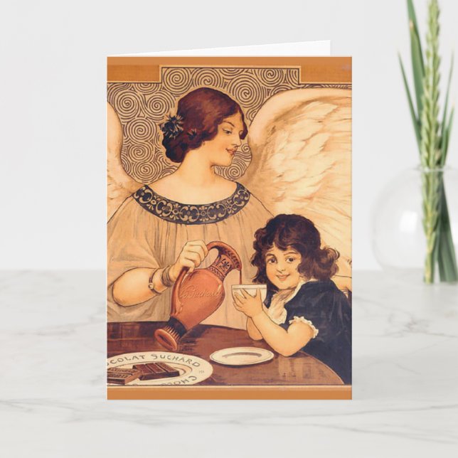 Chocolate Angel French Antique Holiday Card (Front)