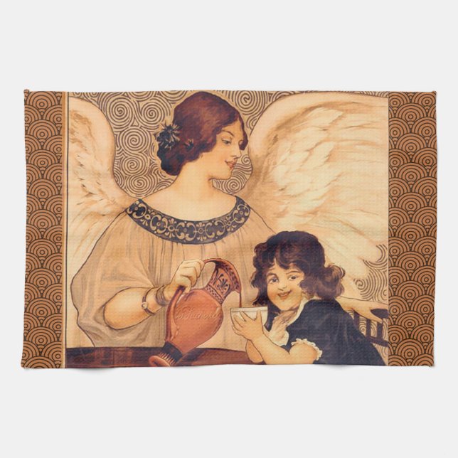 Chocolate Angel French Antique Tea Towel (Horizontal)