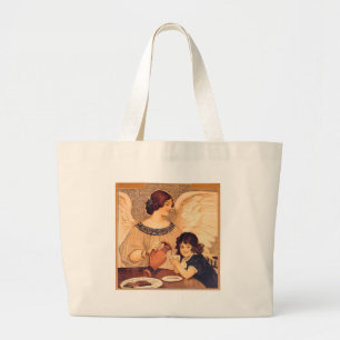 Chocolate Angel Vintage French Candy Poster Large Tote Bag